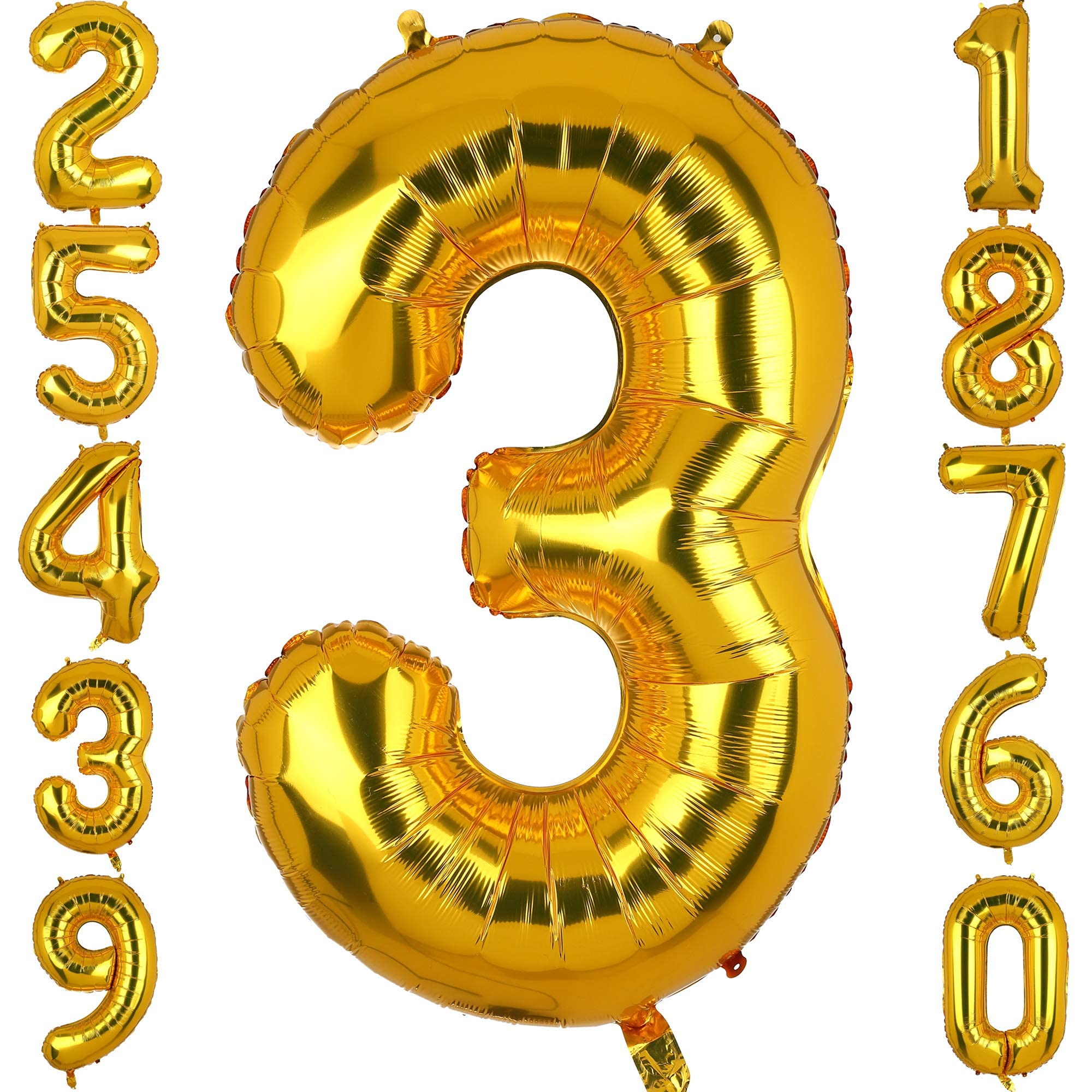 40 Inch Large Foil Number 3 Balloons Gold Big Mylar Helium Balloon Birthdays Party Decorations Supplies