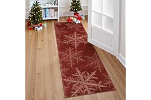 Lahome Snowflake Christmas Runner Rug, 2x6 Red Christmas Rug Runner Soft Non Slip Kitchen Runner Rugs with Rubber Backing Holiday Decor Carpet Runners for Hallways Bedroom Laundry(2x6ft,Red)