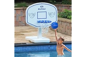 KELTNE Pool Basketball Hoop, 34"x34"x42.2" Oversized Pool Toys with 2 Balls/Nets/Pump for Poolside Water Basketball Game, Pool Basketball Goal for Inround Pool & Deck - Swimming Pool Games for Kids Adults