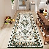 Amearea Vintage Design Runner Rugs for Living Room, 2x6 Machine Washable Floral Collection Traditional Bedroom Rug, Low Pile Cute Kids Room Print Carpet, No Slip Office Kitchen Home Decor, Green