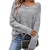 SHEWIN Women's Sweaters Crew Neck Crochet Sweater Lightweight Knit Long Sleeve Tops Shirts Loose Fit Spring 2026