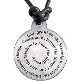 Serenity Prayer Necklace Medallion with Leather