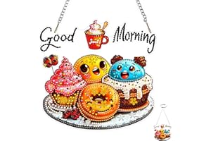 TOSTOG Good Morning Breakfast Hanging Diamond Art Pendants Kits for Adults, DIY Diamond Painting Beginners, 5D Drill Gem Kit,