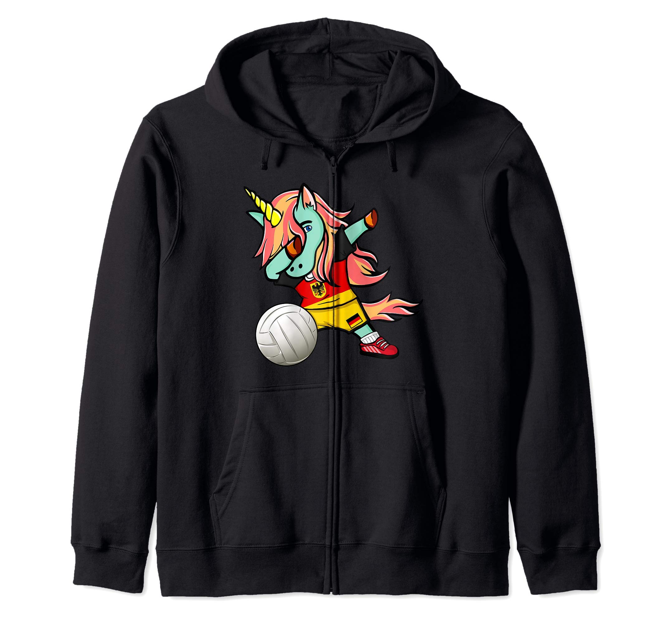 Dabbing Unicorn Germany Volleyball Lovers Jersey German Flag Zip Hoodie