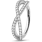 Melighting 16G Double Helix Hinged Segment Earring, 316L Surgical Steel Nose Hoop Clicker Transparent CZ, Cartilage Tragus Conch Lobe Piercing Jewelry for Women 6/8/10/12 mm