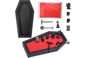 CEFRECO Coffin Zen Garden with Red Sand - Unique Mini Therapy Zen Garden Kit for Desk - Spooky Goth Valentines Halloween Decor Sand Garden with Skulls for Home and Office - Witchy Gifts for Women