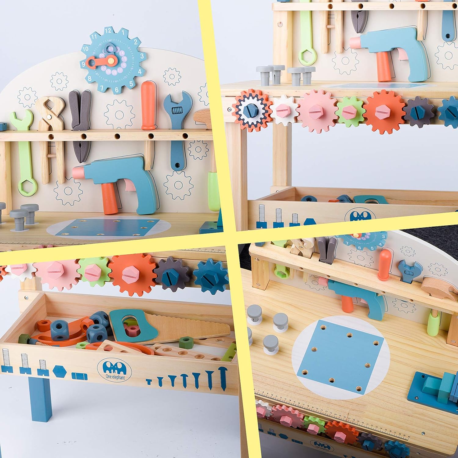 Tool Bench for Kids Toy Play Workbench Wooden Tool Bench Workshop Workbench with Tools Set Wooden Construction Bench Toy for 3 4 5 Year Old Boys and Girls - Image 3