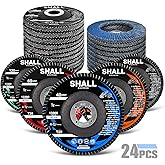 SHALL 24-Pack Flap Disc, 4.5" x 7/8" Zirconia Abrasive Grinding Wheel, 40/60/80/120 Grit T29 & 40 Grit T27 Angle Grinder Sand