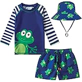 Toddlers and Baby Boys' 3-Piece Swimsuit Trunk Rashguard Set and Sun Hat Swimwear Bathing Suit Sunsuit Swim Shirt UPF 50+