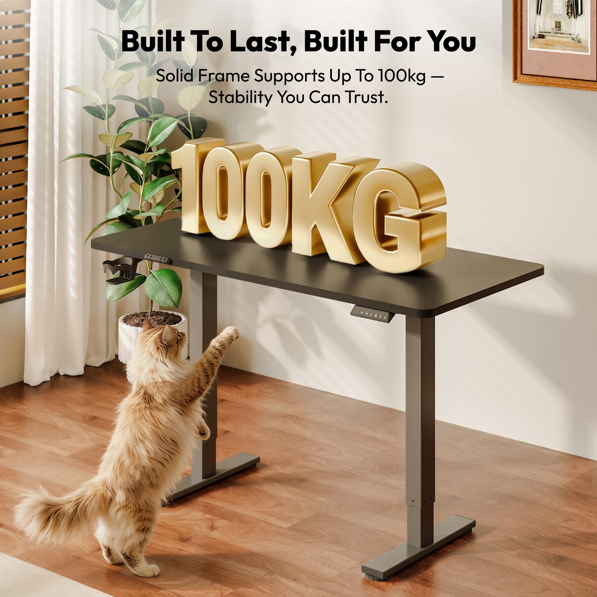 SANODESK Höhenverstellbarer Schreibtisch 110×54 cm – Kompakter Standing Desk mit praktischem Zubehör, ideal für kleine Räume, leise & sicher mit Anti-Kollisions-Schutz(schwarz) 9