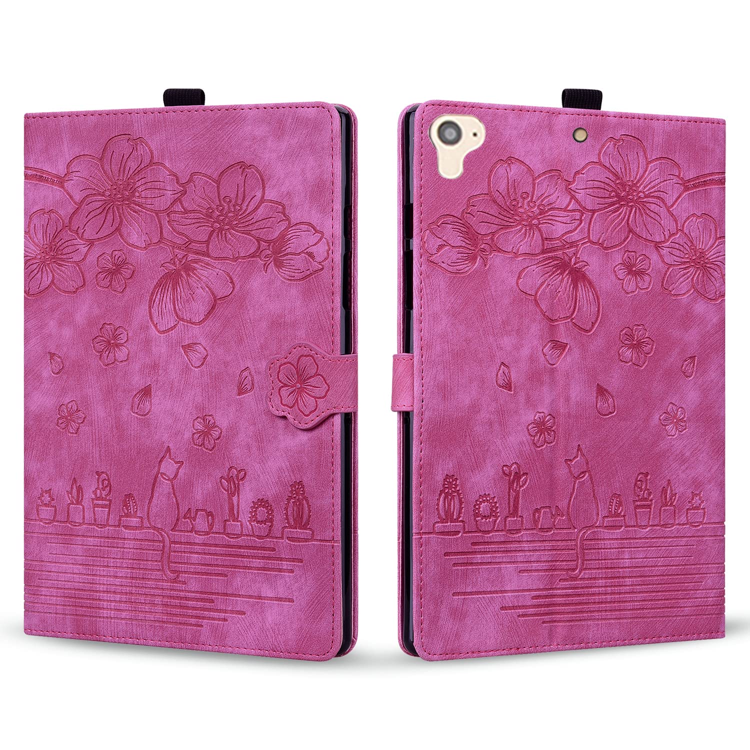 Rosbtib Tablet Case, Accessories for iPad 9.7 inch (Model 2018/ 2017, 6th / 5th Generation), PU Leather Flip Cover with Magnetic Card Slot, Pink Red