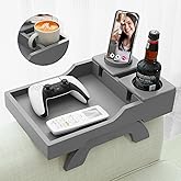 GHKINMAL Couch Cup Holder, 4-in-1 Side Couch Arm Tray with Phone Holder, Sofa Clip on Side Table for Wide Couches Arm, Suitable for Home Drinks/Remote/Snacks-Grey