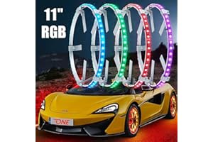 GOGOONE 11” RGB LED Wheel Ring Rim Light Kit with W/Turn Signal Brakin, 204-LEDs Tie Neon Accent Lights Lights Fit for ATV UTV Golf Cart (Rotor brake caliper Dia.≤9". Rim wheel hub INNER lip Dia ≥15")