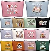 Sunnymove 12 Pcs Book Lover Makeup Bags Book Club Gifts for Women Novelty Bookish Cosmetic Bag with Zipper Pouch for Teen Adult Bookish Librarian Reader Gifts (Boho Style)