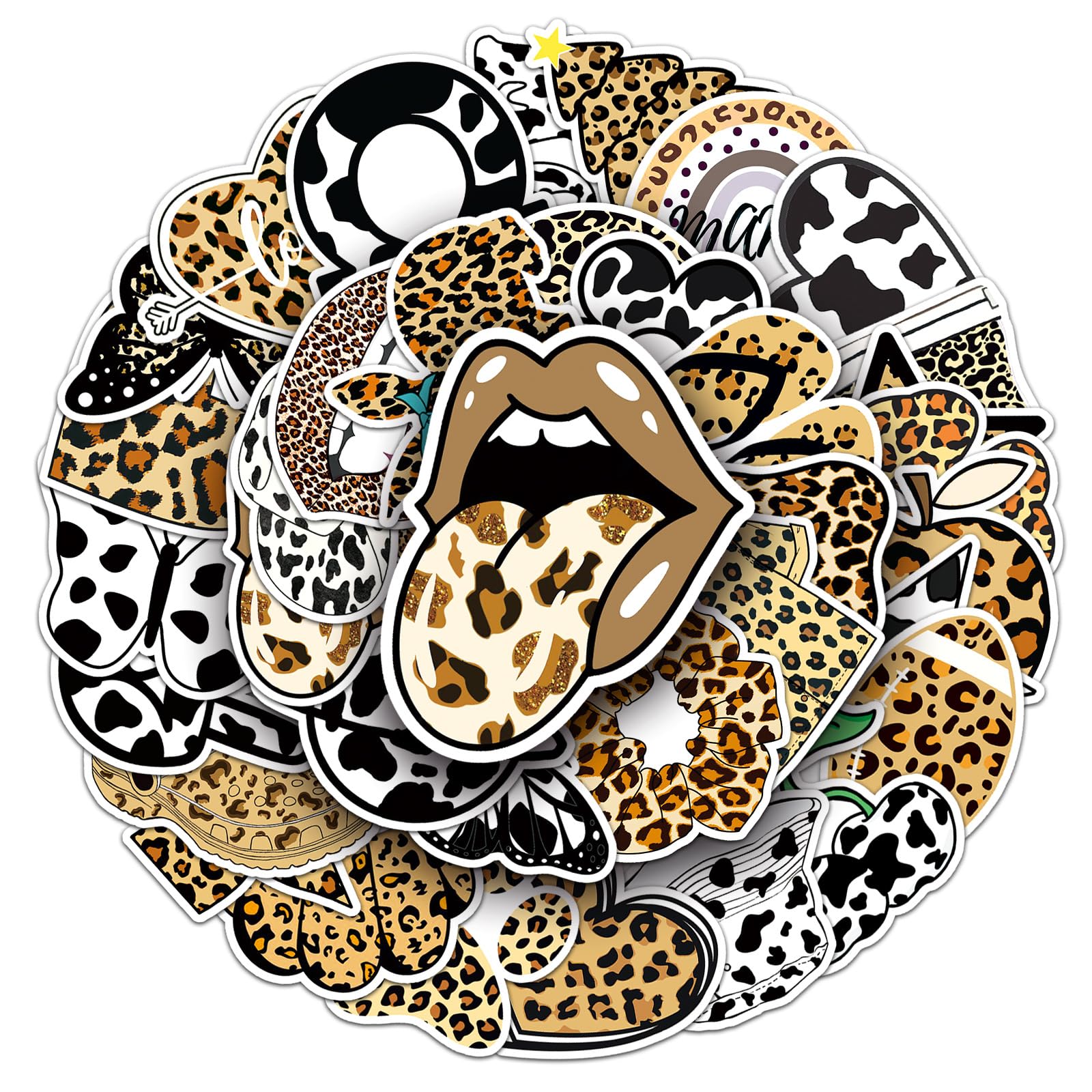 Leopard Stickers for Laptop (50 PCS),Gift for Children Teens Adults Girl Boys,Waterproof Stickers for Water Bottle,Leopard Vinyl Stickers for Scrapbook,Skateboard,Bike,Phone,Dairy
