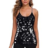 MANER Women’s Sequin Tops Glitter Party Strappy Tank Top Sparkle Cami