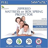 Full Size Mattress or Box Spring Encasement (8"-11" Depth) Waterproof Zippered Protector Hypoallergenic Premium Bedbug Double Size Bed Cover Protects from Dust White