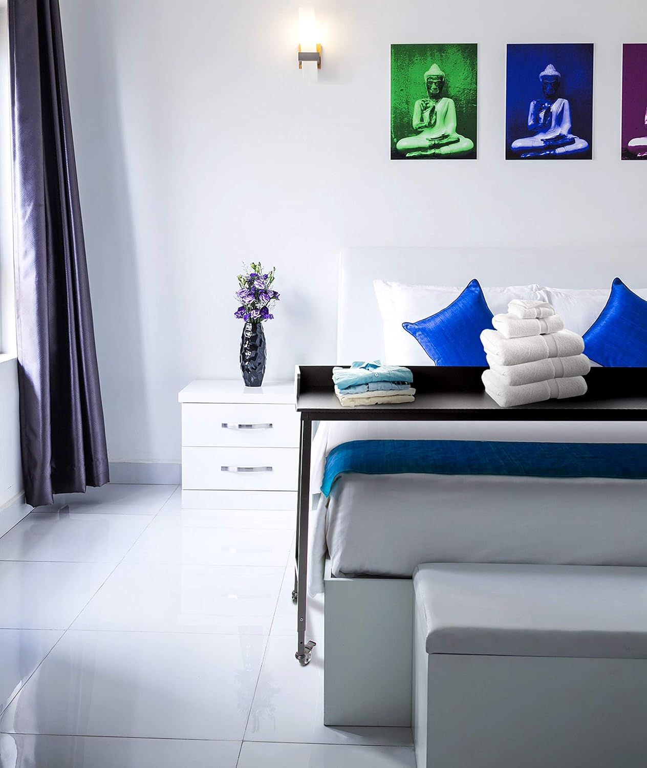 Joy Overbed Table with Wheels | Height Adjustable Rolling Bed Desk for Full/Queen Beds | Mobile Multi-Functional Table | Great for Bedroom, Dining Room, Living Room (Height: 40" - 46" / Black): Kitchen & Dining