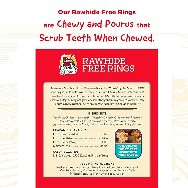 COUNTRY KITCHEN RAWHIDE FREE RINGS DOG CHEWS, MADE WITH REAL BEEF, 7 COUNT