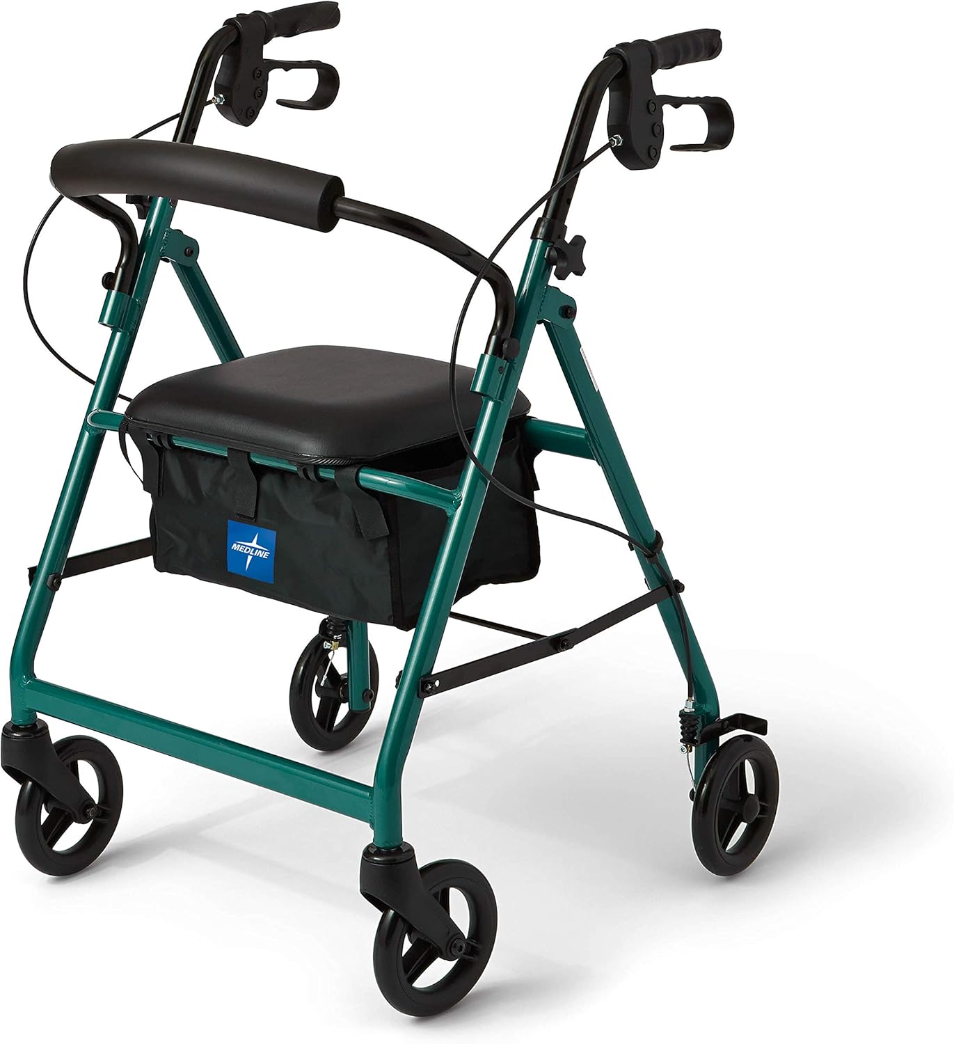Medline Aluminum Rollator Walker with Seat, Folding Mobility Rolling Walker has 6 inch Wheels, Green