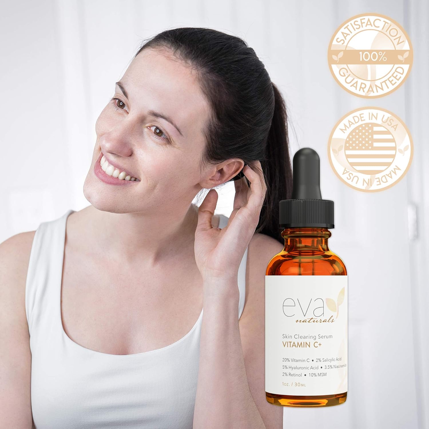 Vitamin C Serum Plus 2% Retinol, 3.5% Niacinamide, 5% Hyaluronic Acid, 2% Salicylic Acid, 10% MSM, 20% Vitamin C - Skin Clearing Serum - Anti-Aging Skin Repair, Supercharged Face Serum (1 oz): Beauty