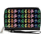 Buckle-Down Grateful Dead Wallet, Zip Around, Dancing Bears Black Multi Color, Vegan Leather