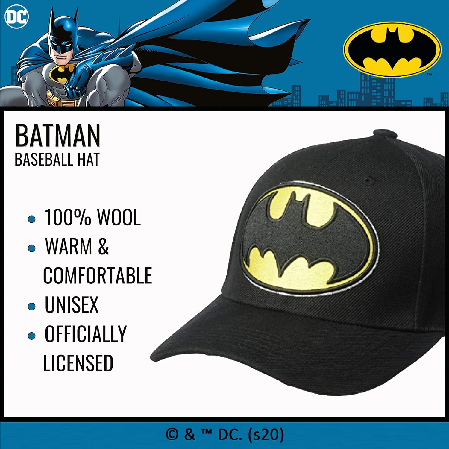 DC Comics Men's Batman Baseball Cap, Black,One Size: Clothing