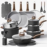 CAROTE 29pcs Ceramic Cookware Sets, Pots and Pans Set Gray | Non-Toxic, Healthy Kitchen set, Induction Compatible, Easy Clean, Even Heating, PFAS FREE