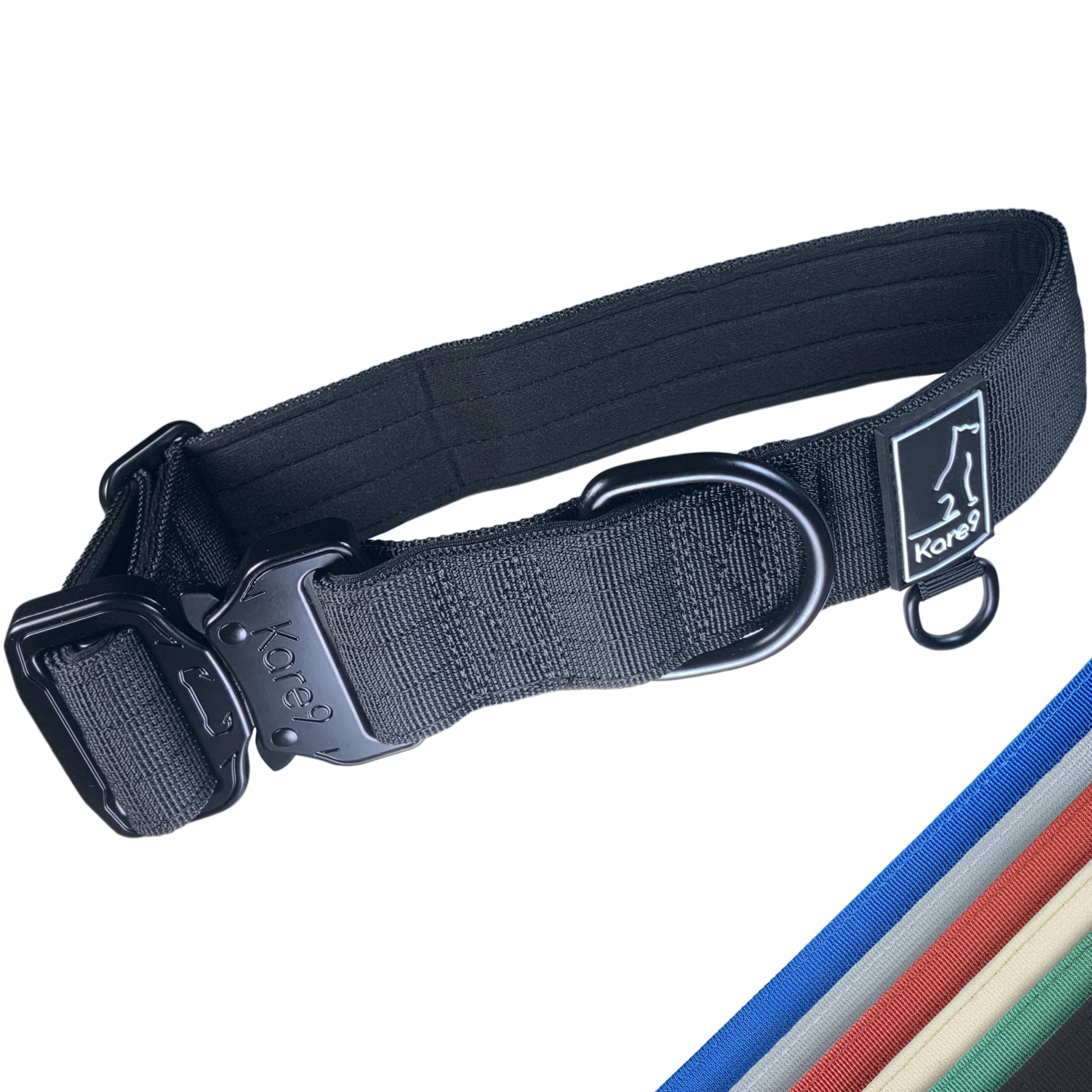 Kare9 Extra Strong Dog Collar Medium Dogs/Large Dogs | Adjustable: 35cm - 50cm | Padded Dog Collar | Heavy Duty Dog Collar w/Metal Buckle (Medium, Black)