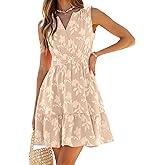 BerryGo Womens Summer Boho Dress Casual Sleeveless V Neck Empire Waist Floral Flowy A Line Mini Beach Vacation Sundresses