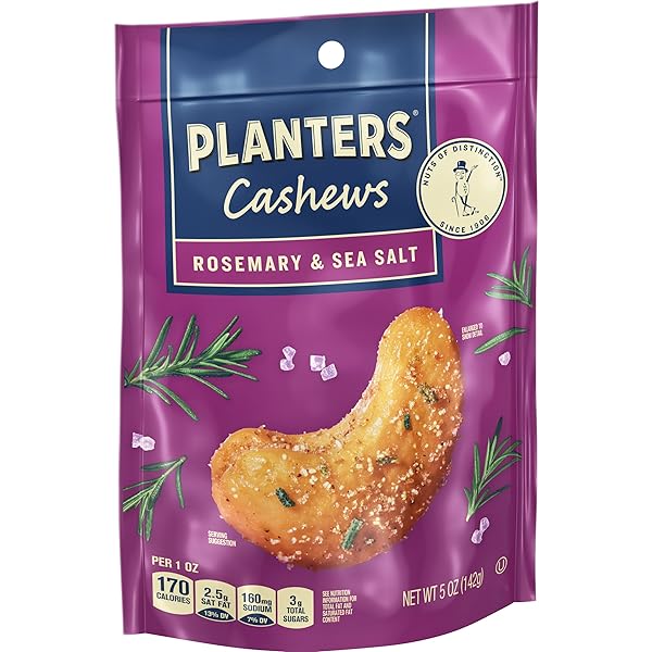 PLANTERS CASHEWS ROSEMARY & SEA SALT – TRAIL MIX SNACK PACKS – SNACK WITH ROSEMARY & SEA SALT, PARTY TRAIL MIX, 5 OZ BAG, PACK OF 1