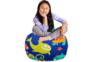 POSH CREATIONS Posh Stuffable Kids Stuffed Animal Storage Bean Bag Chair Cover - Childrens Toy Organizer, Medium-27 - Canvas Sea Creatures on Blue