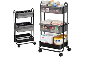 Baby Diaper Caddy Organizer Cart - 3 Tier Rolling Storage Cart with Wheels, Baby Essentials for Nursery Storage, Detachable D