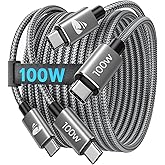 100W USB C to USB C Cable (6.6FT 2Pack) PD Type C Cable Fast Charging Braided USBC Charger Cord Type C Fast Charger Cord for 
