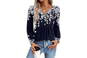 Zeagoo Long Sleeve Shirts for Women 2025 Casual Pleated V Neck Fall Tunic Tops Button Down Blouse Dressy Loose T-Shirts