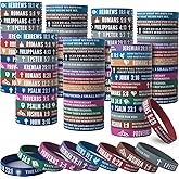 QEERBSIN (96-Pack Christian Bible Verses Silicone Bracelets - Bulk Scripture Silicone Wristbands - Religious Gifts Rubber Wristbands for Men, Women - Strength Faith Hope Belief Love