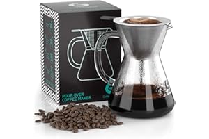Coffee Gator Pour Over Coffee Maker - 400ml High Heat Borosilicate Glass with Reusable Stainless Steel Filter, Drip Coffee Br
