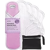 Pixie Organic Cotton Cloth Menstrual Pads - Reusable Regular Absorbency 5 Pack - Certified Organic Cotton Top Layer - Snap Wings for Secure Fit - Machine Washable - Wet Bag Included
