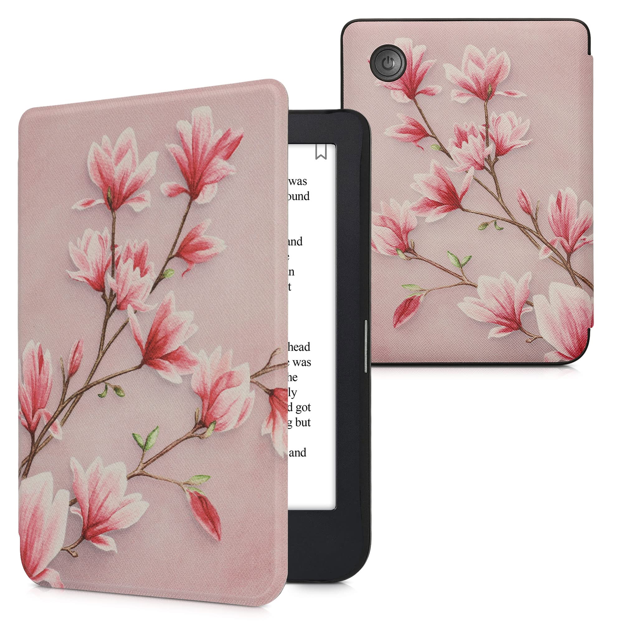 kwmobile Cover for Kobo Clara 2E / Tolino Shine 4 Case - eReader Cover with auto sleep funktion - Magnolias with Pink/White/Dusty Pink — image 1