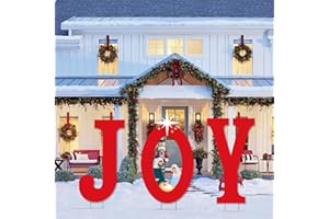 SOLEIM Festive Outdoor Christmas Decorations - Joyful Nativity Scene Lawn Decor for Christmas Pathway and Yard with Stakes, Red and White
