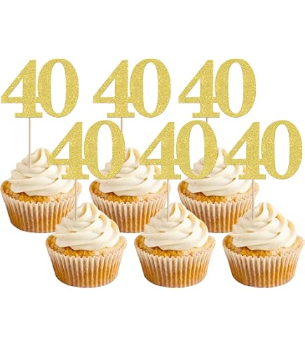 Donoter 50pcs 40th Birthday Cupcake Toppers – Silver Glitter Number 40 Cake Picks For Parties