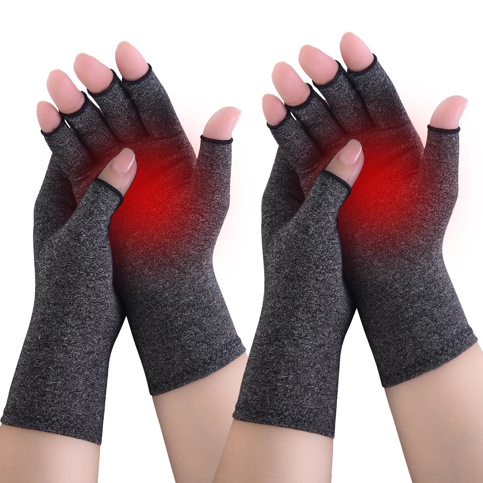 Donfri 2 Pairs Arthritis Hand Compression Gloves Fingerless Design for Men Women Relieve Symptoms Rheumatoid Osteoarthritis Raynauds Disease Breathable Comfortable Fit Machine Washable (Grey, S)