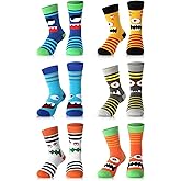 Jinei 6 Pairs Boys Monster Pattern Socks Kids Toddler Funny Crazy Cotton Crew Socks Novelty Christmas Gift Party Favors