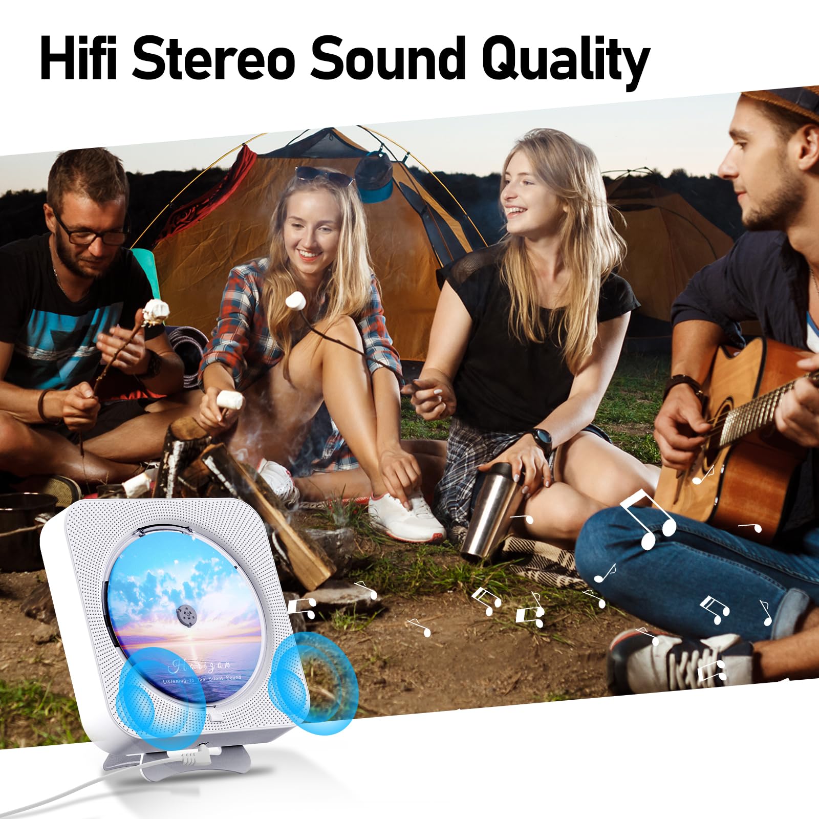 Bluetooth Portable Home CD Music Player with Remote Control, Timer, Built-in Speakers and LED Display - FM Radio Boombox (White)