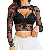 Avidlove Lace Cami Top with Shrug Long Sleeve Going Out Crop Tops Mesh See Through Camisole 2 Piece Clubwear