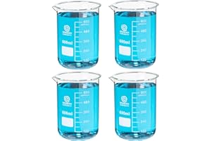 MODERN CURIOSITY Glass Beakers Set - Science, Chemistry Classroom Supplies - Borosilicate Glass - Education, Research Equipment for Industrial and Academic Labs (600mL, 4-Pack)