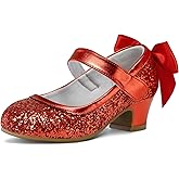 K KomForme Girls Dress Shoes Glitter Mary Jane Pumps with Bow, Low Heel Party Wedding Princess Shoes (Toddler/Little Kids/Big Kids)