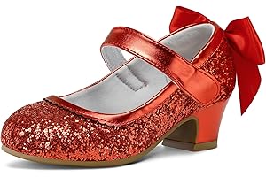 K KomForme Girls Dress Shoes Glitter Mary Jane Pumps with Bow, Low Heel Party Wedding Princess Shoes (Toddler/Little Kids/Big Kids)