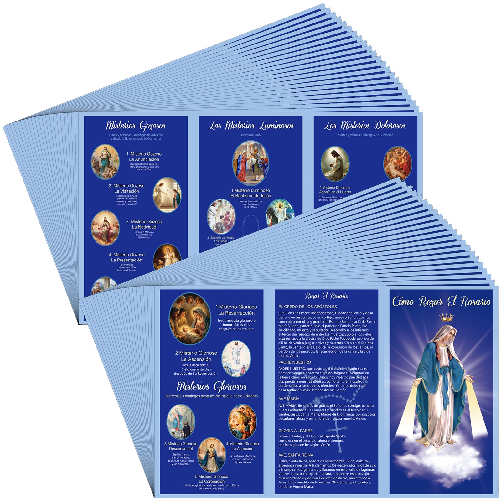Photo 1 of Motiskyy 50 Pcs Spanish How to Pray The Rosary Prayer Card Bulk 9.7 x 6 Inches Catholic Pamphlet Rosary Booklet for Beginner Sunday Learning, Spanish Language(Dark Blue)