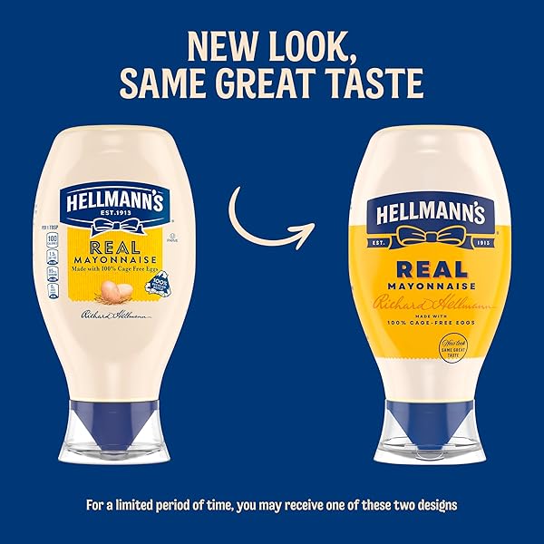 HELLMANN’S REAL MAYONNAISE REAL MAYO SQUEEZE BOTTLE FOR A RICH CREAMY CONDIMENT GLUTEN FREE, MADE WITH CAGE-FREE EGGS 20 OZ